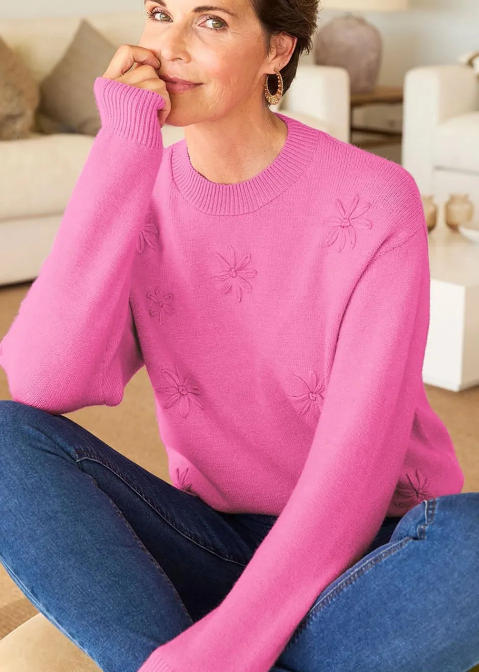 Tops>Cotton Traders Blush Pink Embroidered Jumper