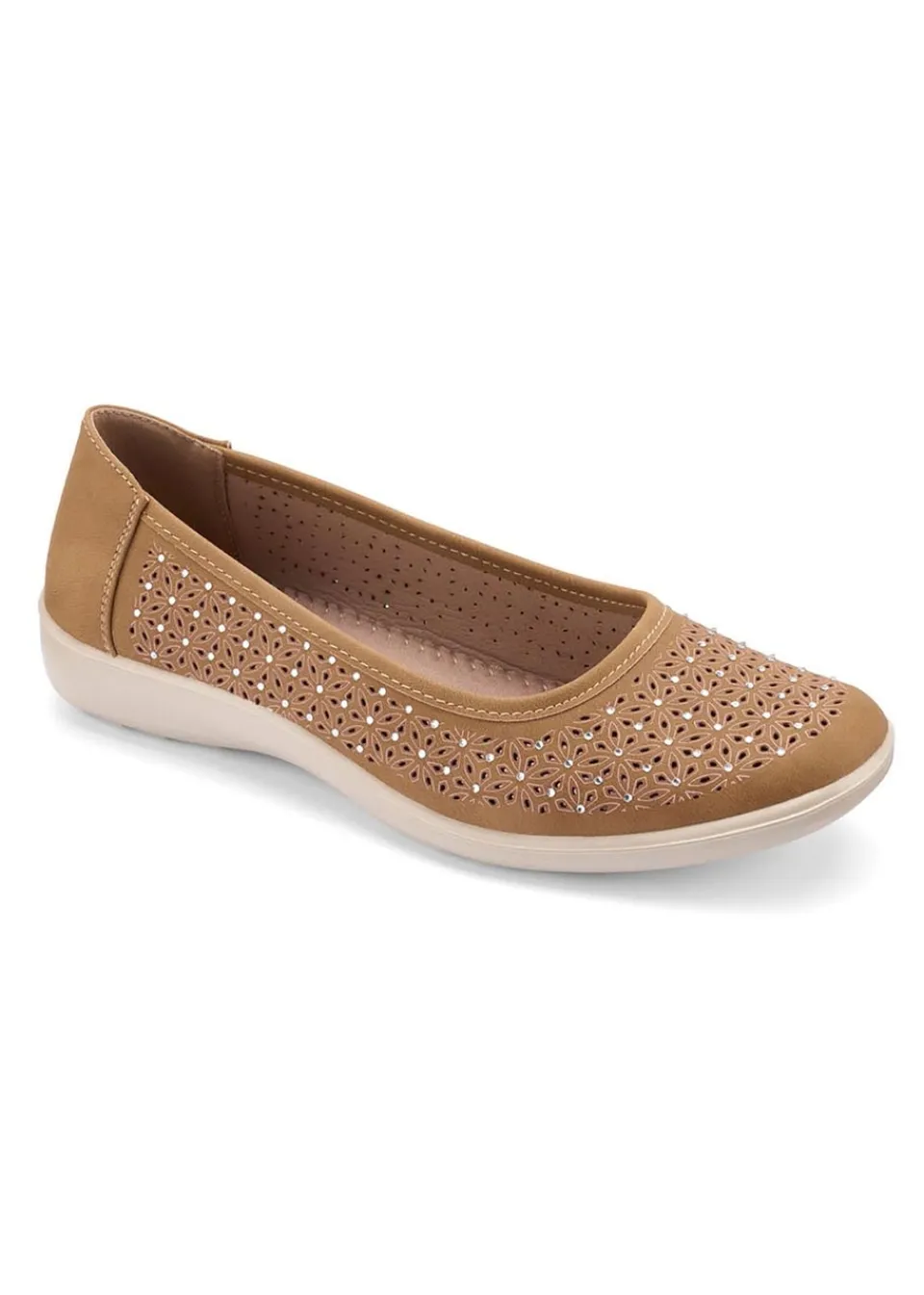 Footwear>Cotton Traders Chestnut Jewelled Laser Cut Shoes