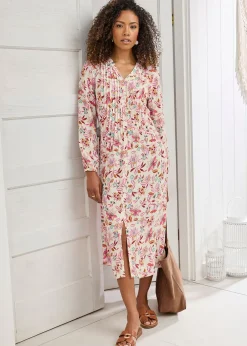 Tops>Cotton Traders Cream Pintuck Maxi Dress
