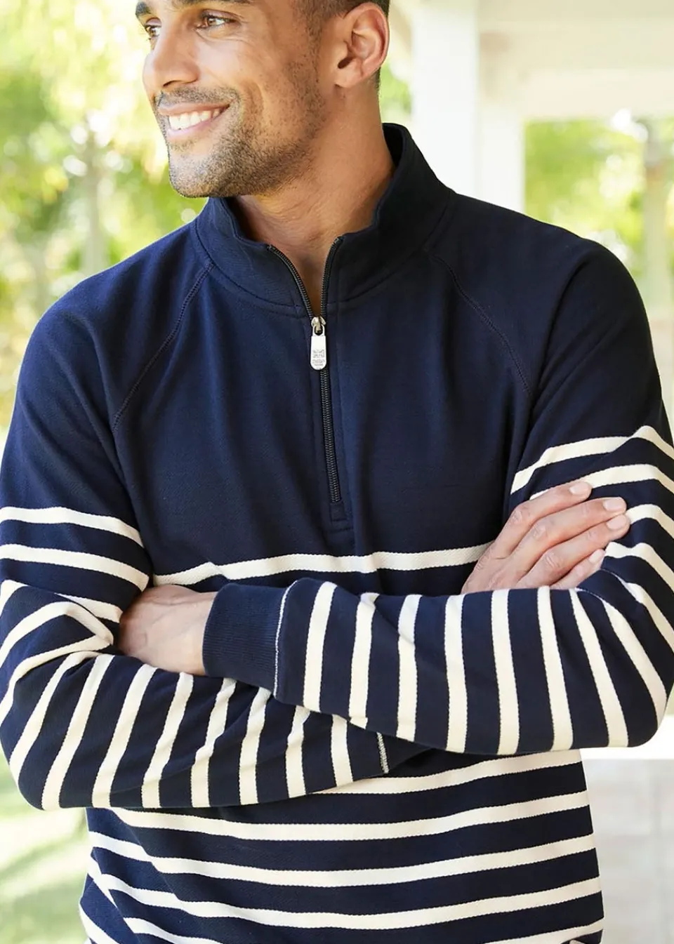 Loungewear>Cotton Traders Dark Blue Stripe Half Zip Sweatshirt