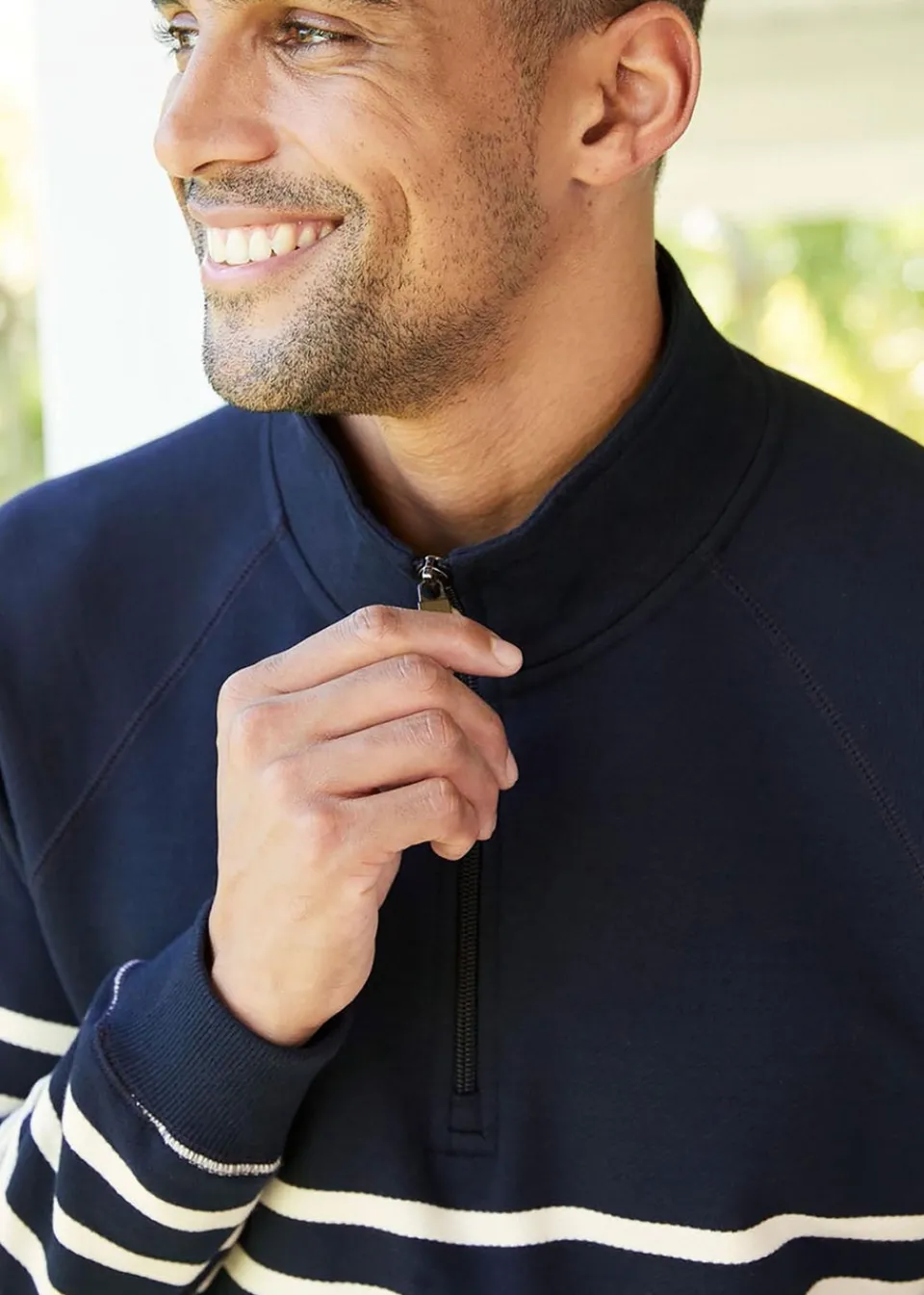 Loungewear>Cotton Traders Dark Blue Stripe Half Zip Sweatshirt