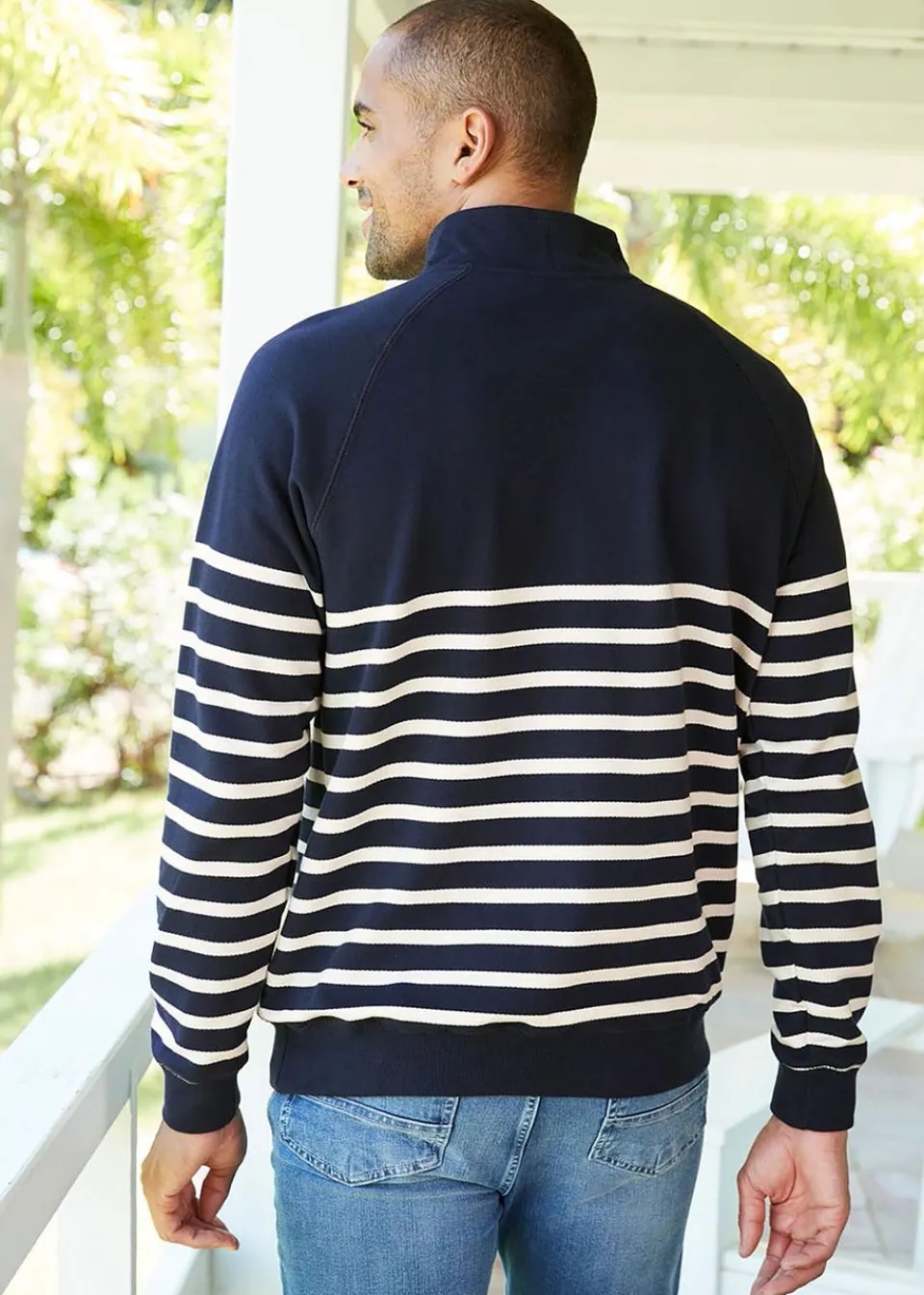 Loungewear>Cotton Traders Dark Blue Stripe Half Zip Sweatshirt