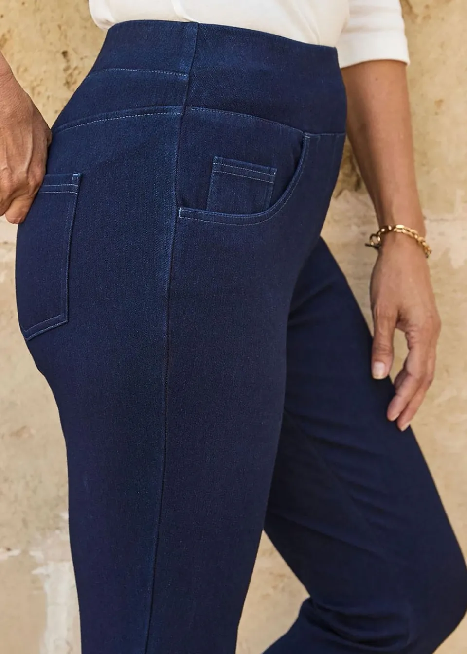 Jeans & Jeggings>Cotton Traders Dark Blue Stretch Jersey Denim Slim-Fit Pull-On Jeggings