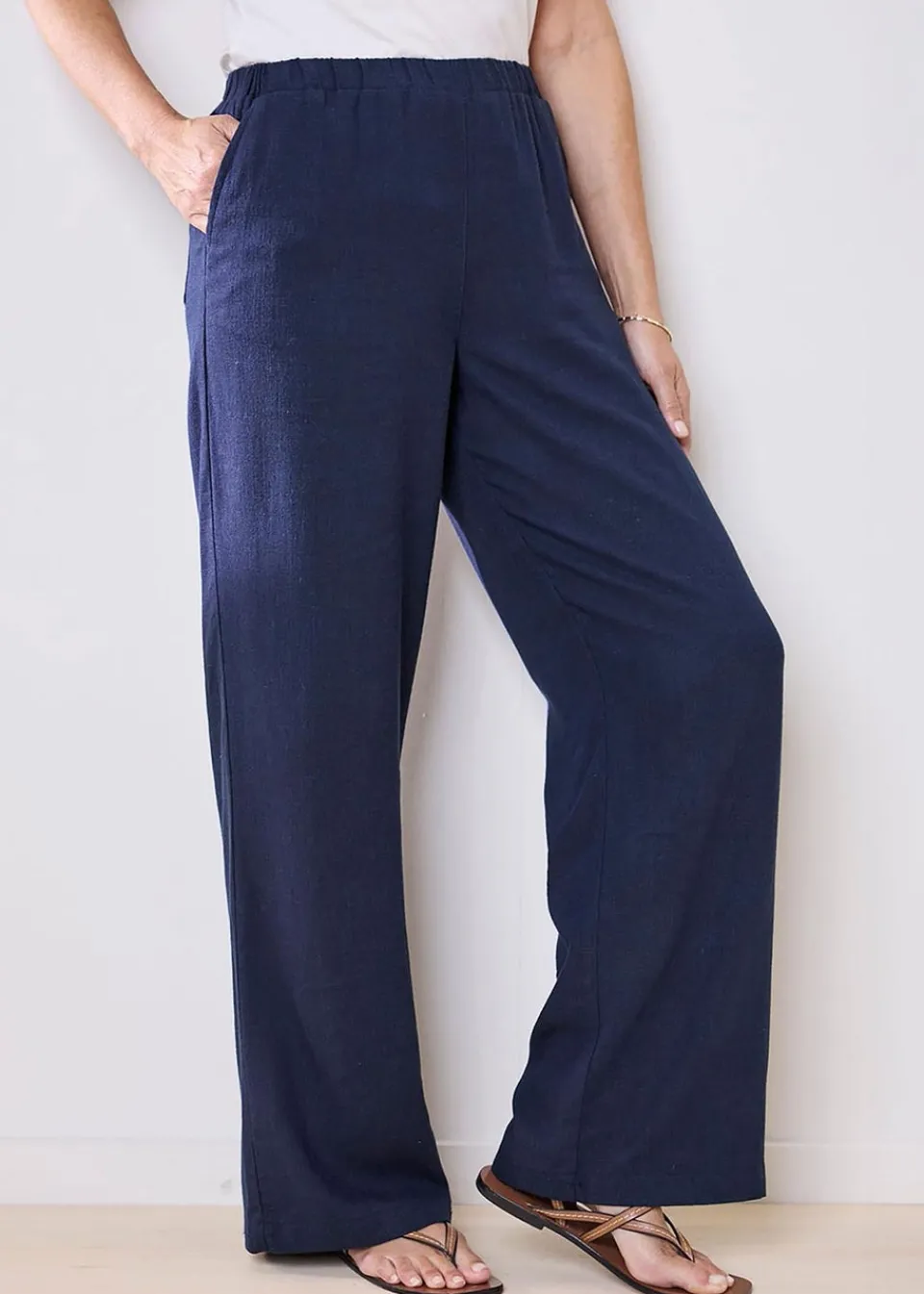Trousers>Cotton Traders Dark Blue Viscose Linen Blend Trousers
