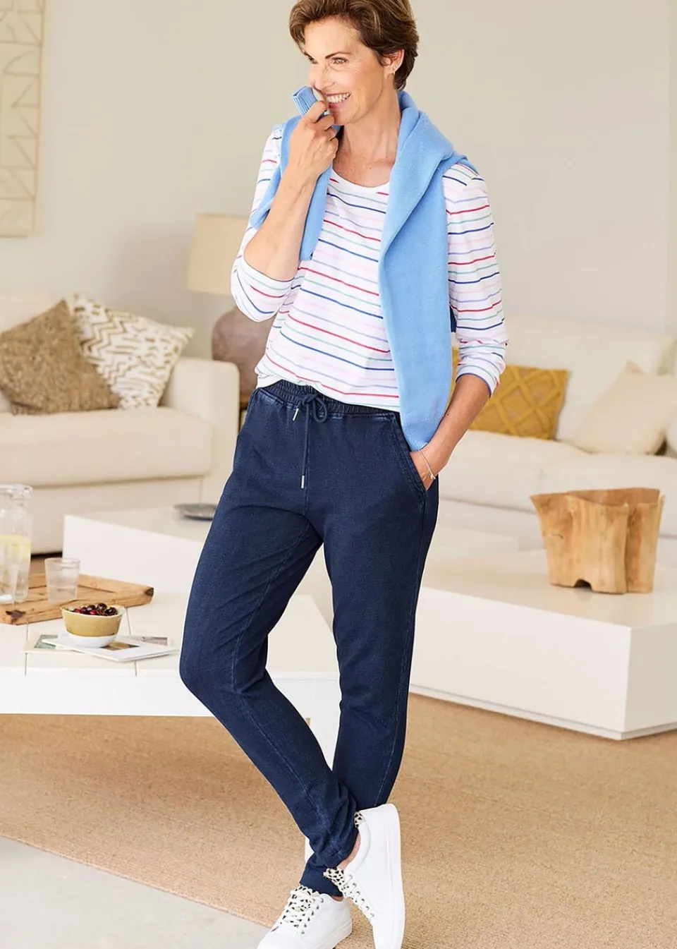 Loungewear>Cotton Traders Dark Blue Jersey Denim Joggers