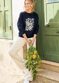 Tops>Cotton Traders Dark Blue Printed Sweatshirt