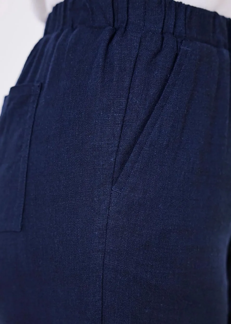 Trousers>Cotton Traders Dark Blue Viscose Linen Blend Crop Trousers