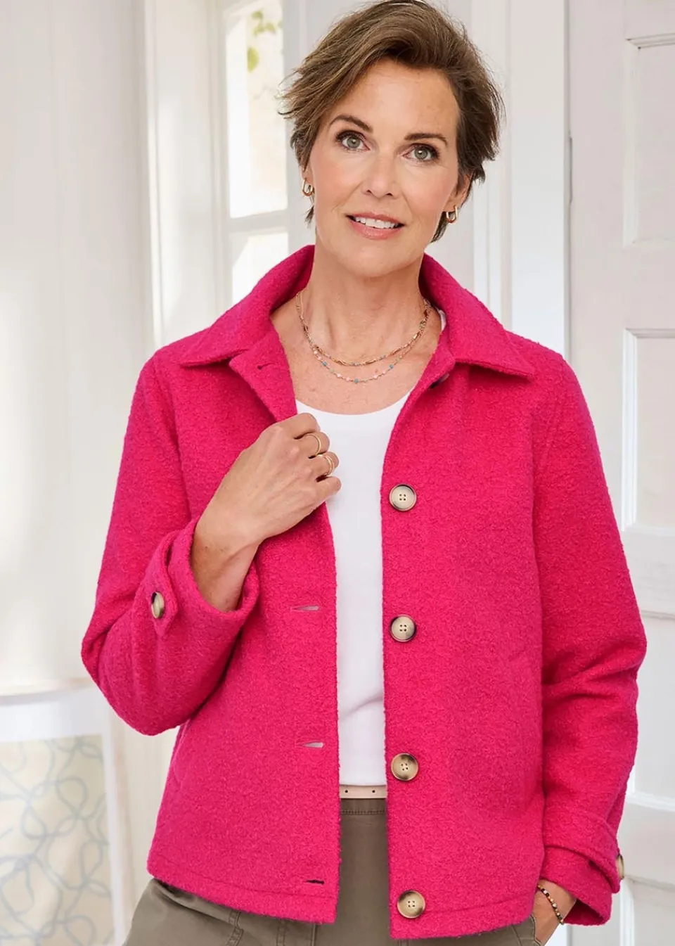 Coats & Jackets>Cotton Traders Deep Coral Short Wool-Look Jacket