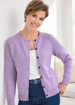 Tops>Cotton Traders Deep Lilac Cotton Crew Neck Cardigan
