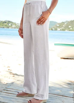 Trousers>Cotton Traders Dove Grey Linen-Blend Relaxed Fit Trousers