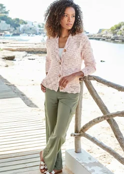 Tops>Cotton Traders Dusky Raspberry Crochet Hem Cardigan
