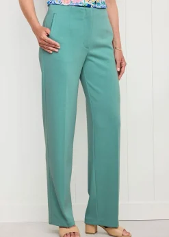 Trousers>Cotton Traders Dusty Jade Textured Jersey Straight-Leg Trousers
