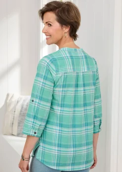 Tops>Cotton Traders Dusty Jade Cotton Check Blouse