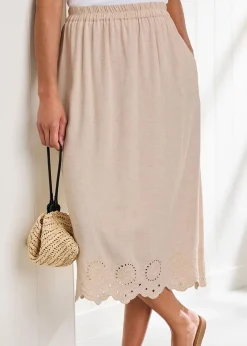 Skirts>Cotton Traders Ecru Pull On Cut Work Midi Skirt