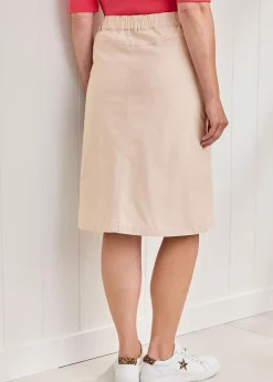 Skirts>Cotton Traders Ecru Scalloped Pocket Twill Knee-Length Skirt