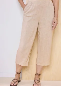 Trousers>Cotton Traders Ecru Viscose Linen Blend Crop Trousers