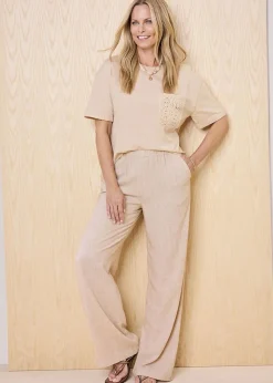 Trousers>Cotton Traders Ecru Viscose Linen Blend Trousers