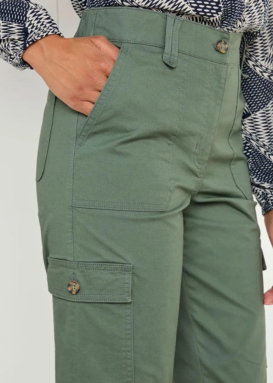 Trousers>Cotton Traders Forest Green Straight-Leg Cargo Trousers