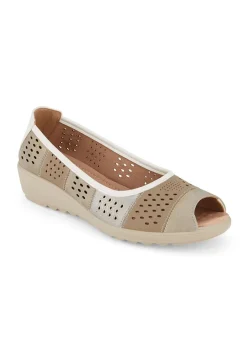 Footwear>Cotton Traders Gold Flexisole Patchwork Peep Toe Shoes