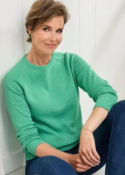 Tops>Cotton Traders Green Cotton Crew Neck Jumper
