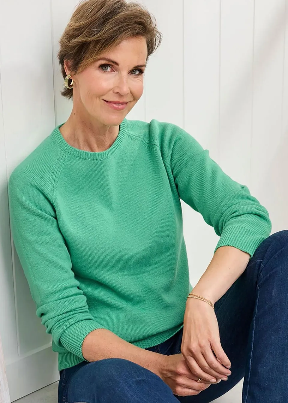Tops>Cotton Traders Green Cotton Crew Neck Jumper