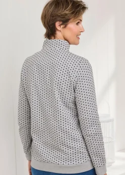 Loungewear>Cotton Traders Grey Marl Print Zip-Neck Sweatshirt