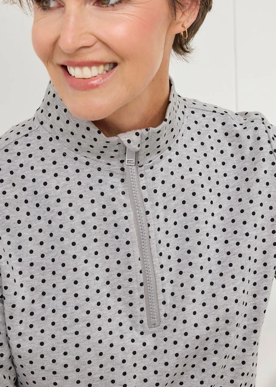 Loungewear>Cotton Traders Grey Marl Print Zip-Neck Sweatshirt