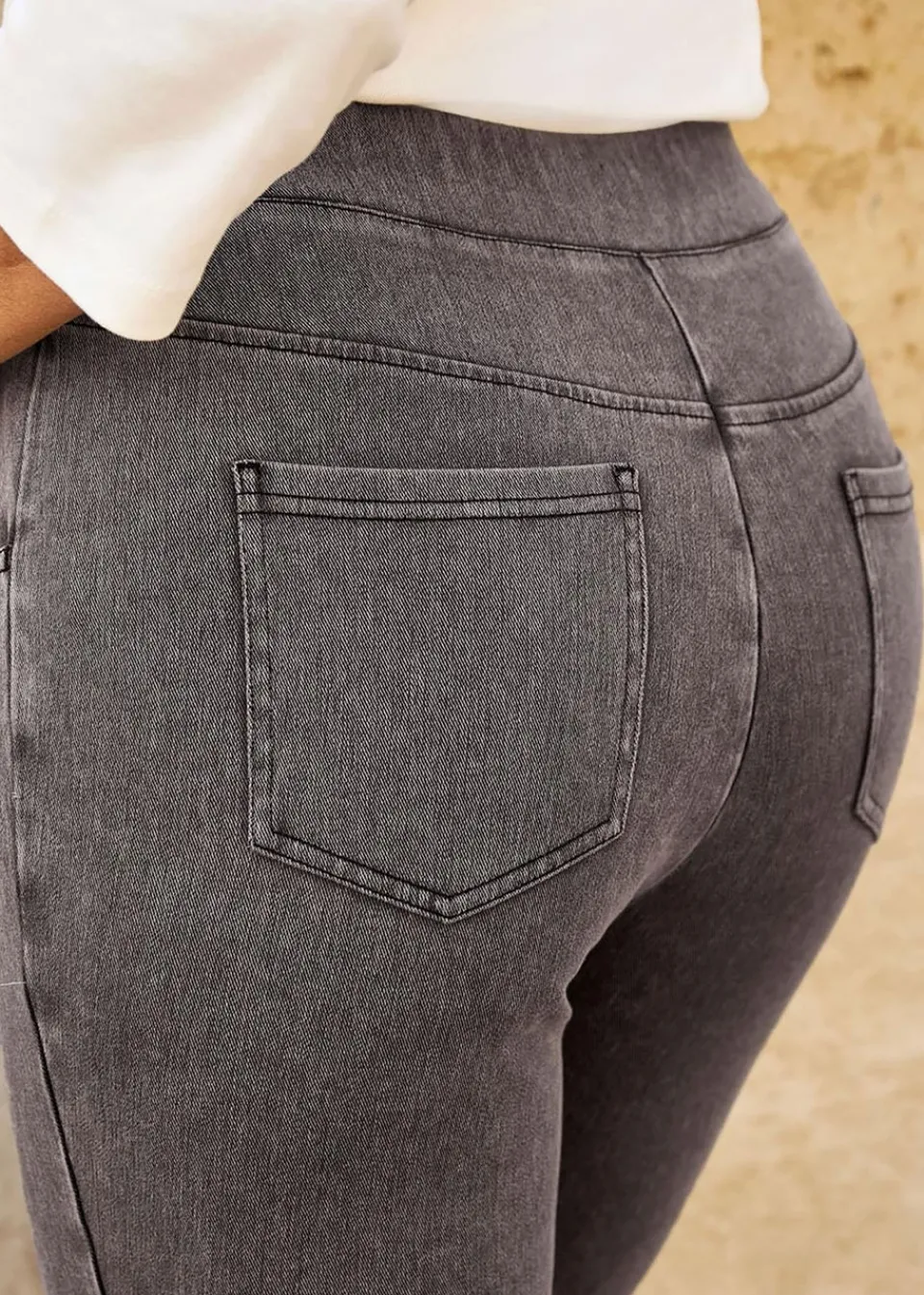 Jeans & Jeggings>Cotton Traders Grey Stretch Jersey Denim Slim-Fit Pull-On Jeggings