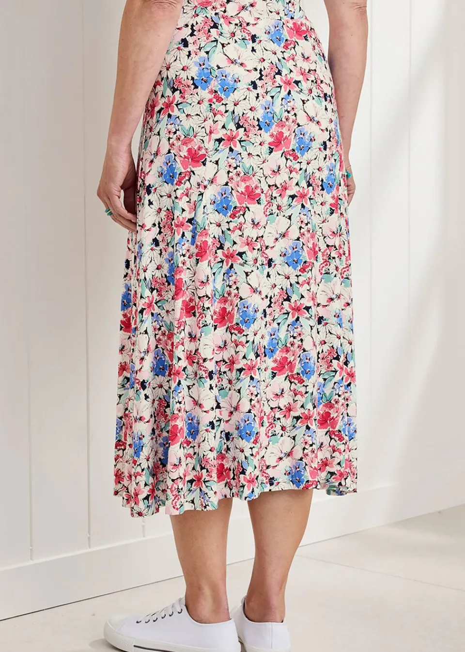 Skirts>Cotton Traders Ivory Pull-On Jersey Midi Skirt