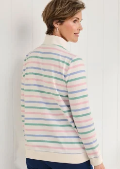 Tops>Cotton Traders Ivory Stripe Zip-Neck Sweatshirt