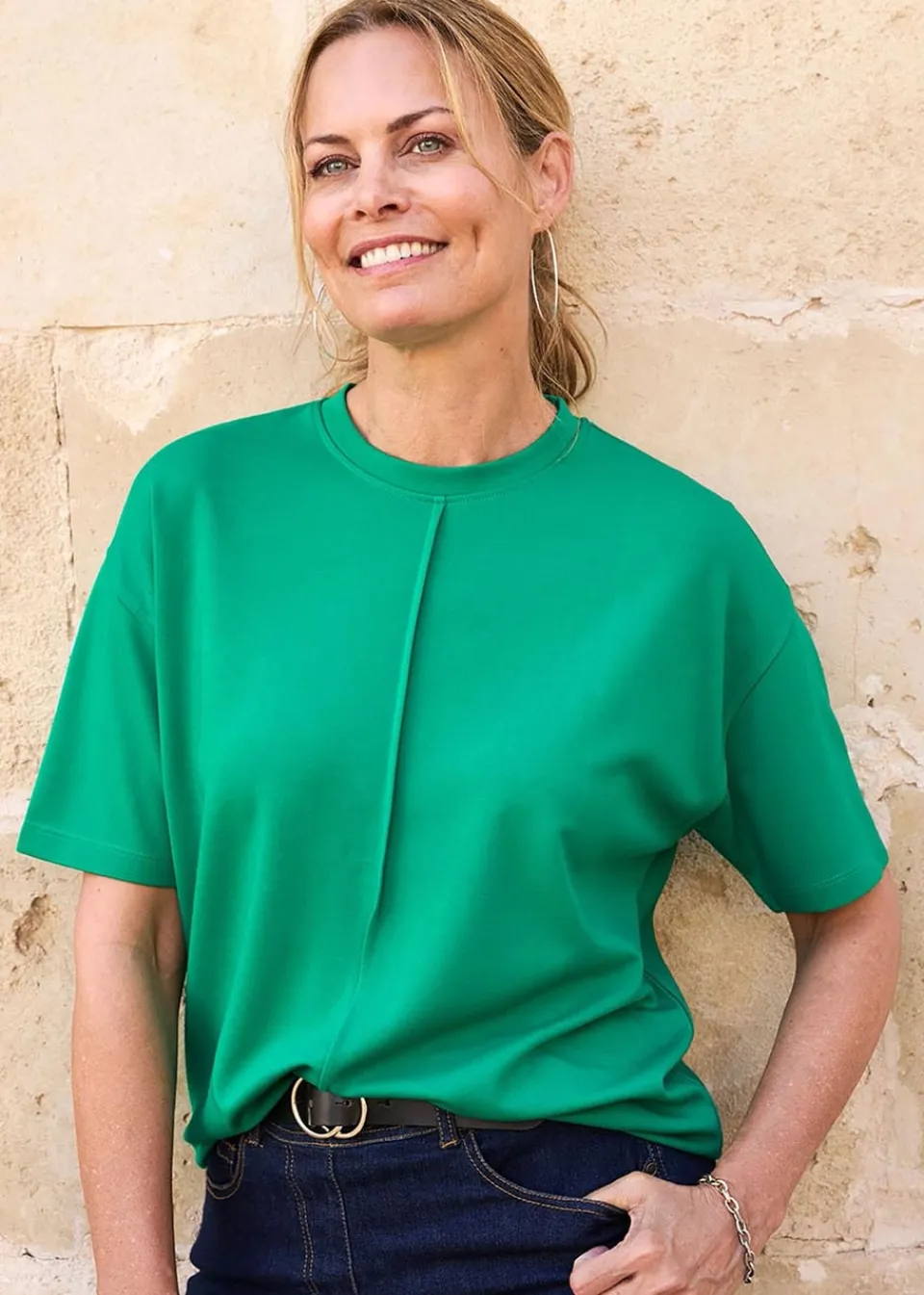 T-Shirts>Cotton Traders Jade Green Short Sleeve Seam Detail T-Shirt