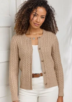 Tops>Cotton Traders Latte Cutest Cable Cardigan