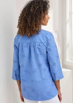 Tops>Cotton Traders Lavender Broderie Pintuck Blouse