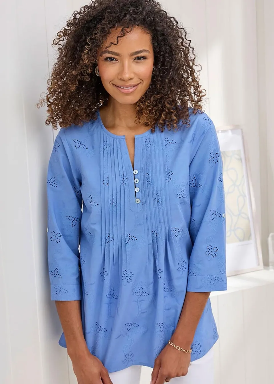 Tops>Cotton Traders Lavender Broderie Pintuck Blouse