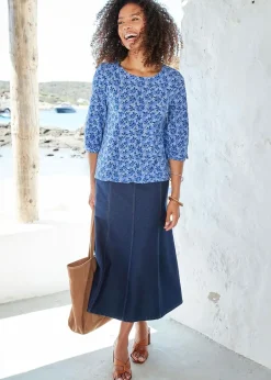 T-Shirts>Cotton Traders Lavender Print Bubble Hem Top