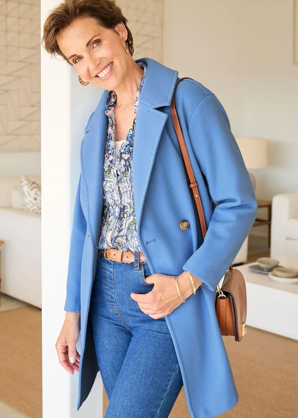 Coats & Jackets>Cotton Traders Lavender Wool-Look Unlined Double-Breasted Coat