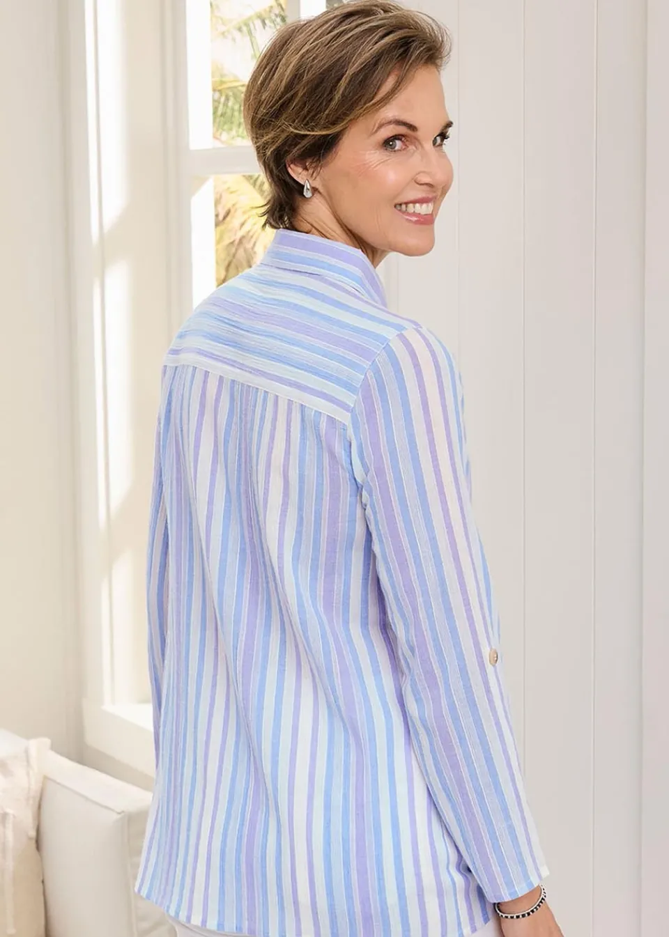 Tops>Cotton Traders Light Blue Cotton Stripe Shirt