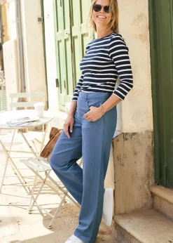 Trousers>Cotton Traders Light Blue Pull-On Wide-Leg Jeans