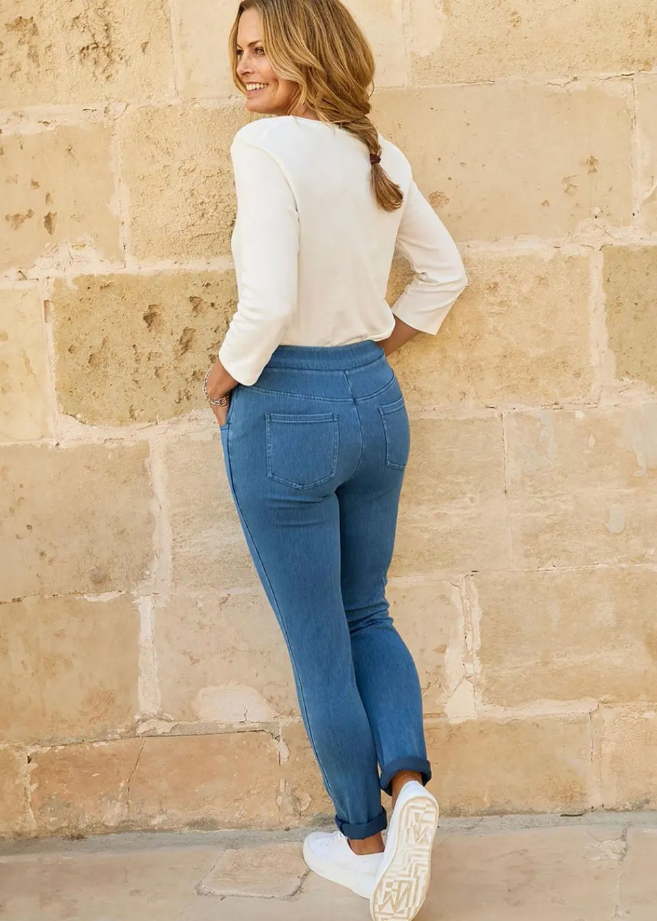 Trousers>Cotton Traders Light Blue Stretch Jersey Denim Slim-Fit Pull-On Jeggings