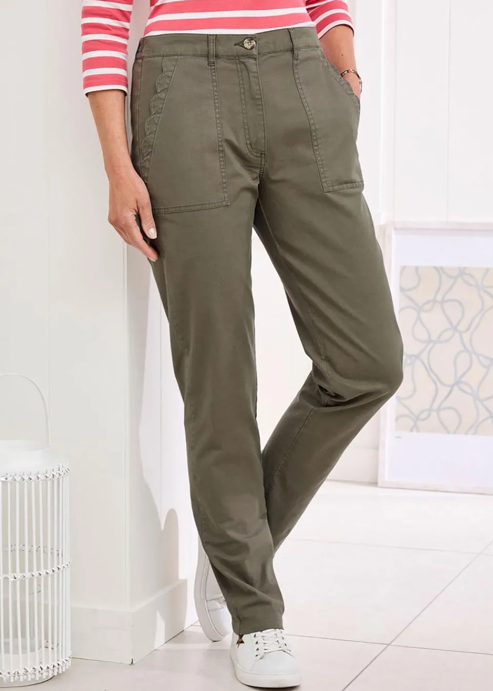 Trousers>Cotton Traders Mid Khaki Scalloped Pocket Twill Chino Trousers