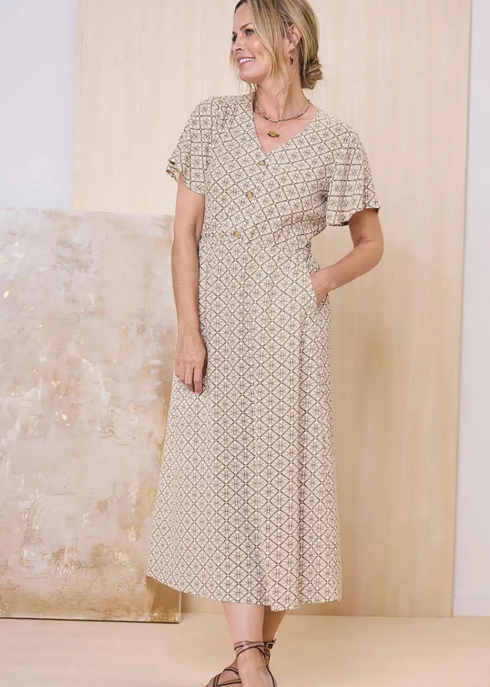 Dresses>Cotton Traders Mink Printed Maxi Dress