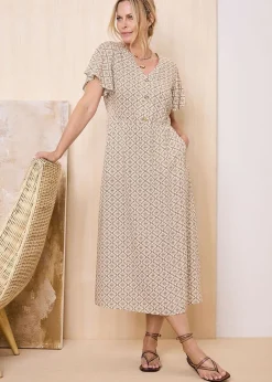 Dresses>Cotton Traders Mink Printed Maxi Dress