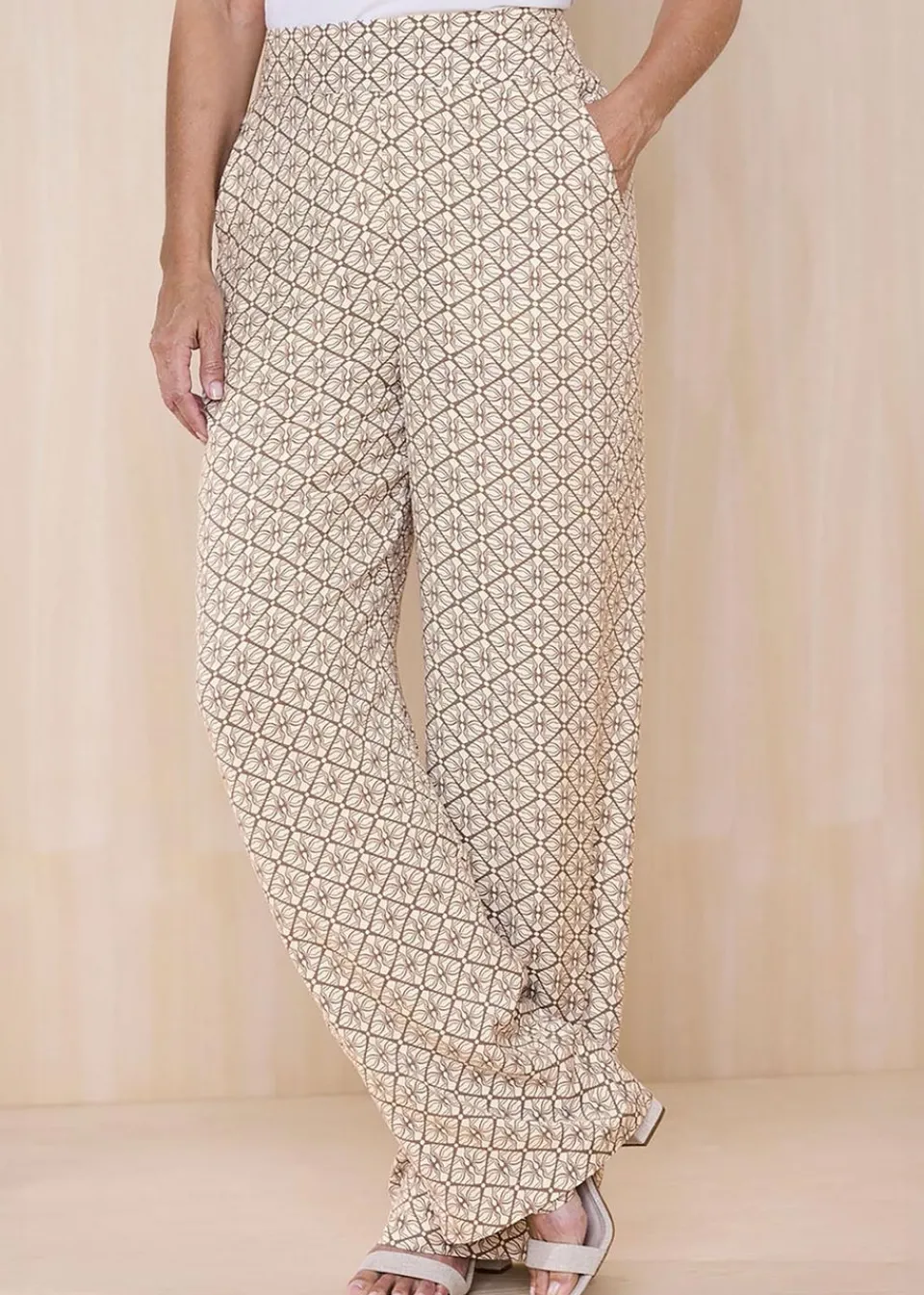Trousers>Cotton Traders Mink Wide Leg Pull On Trousers