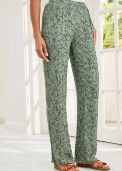 Trousers>Cotton Traders Mint Pull On Printed Crinkle Trousers