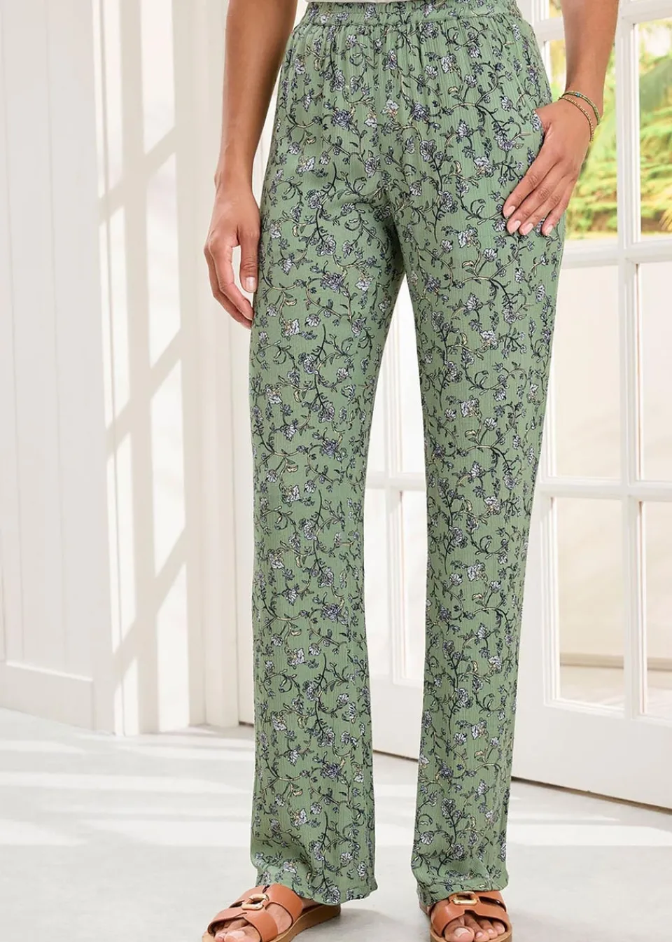 Trousers>Cotton Traders Mint Pull On Printed Crinkle Trousers