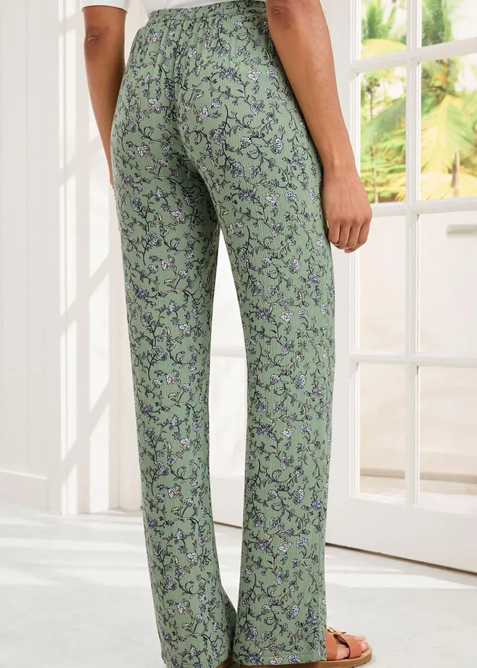 Trousers>Cotton Traders Mint Pull On Printed Crinkle Trousers