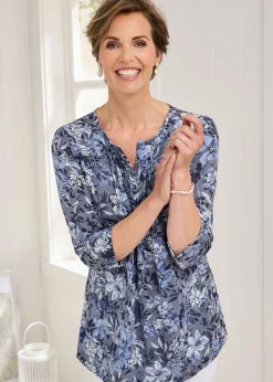 Tops>Cotton Traders Navy Burnout Jersey Tunic