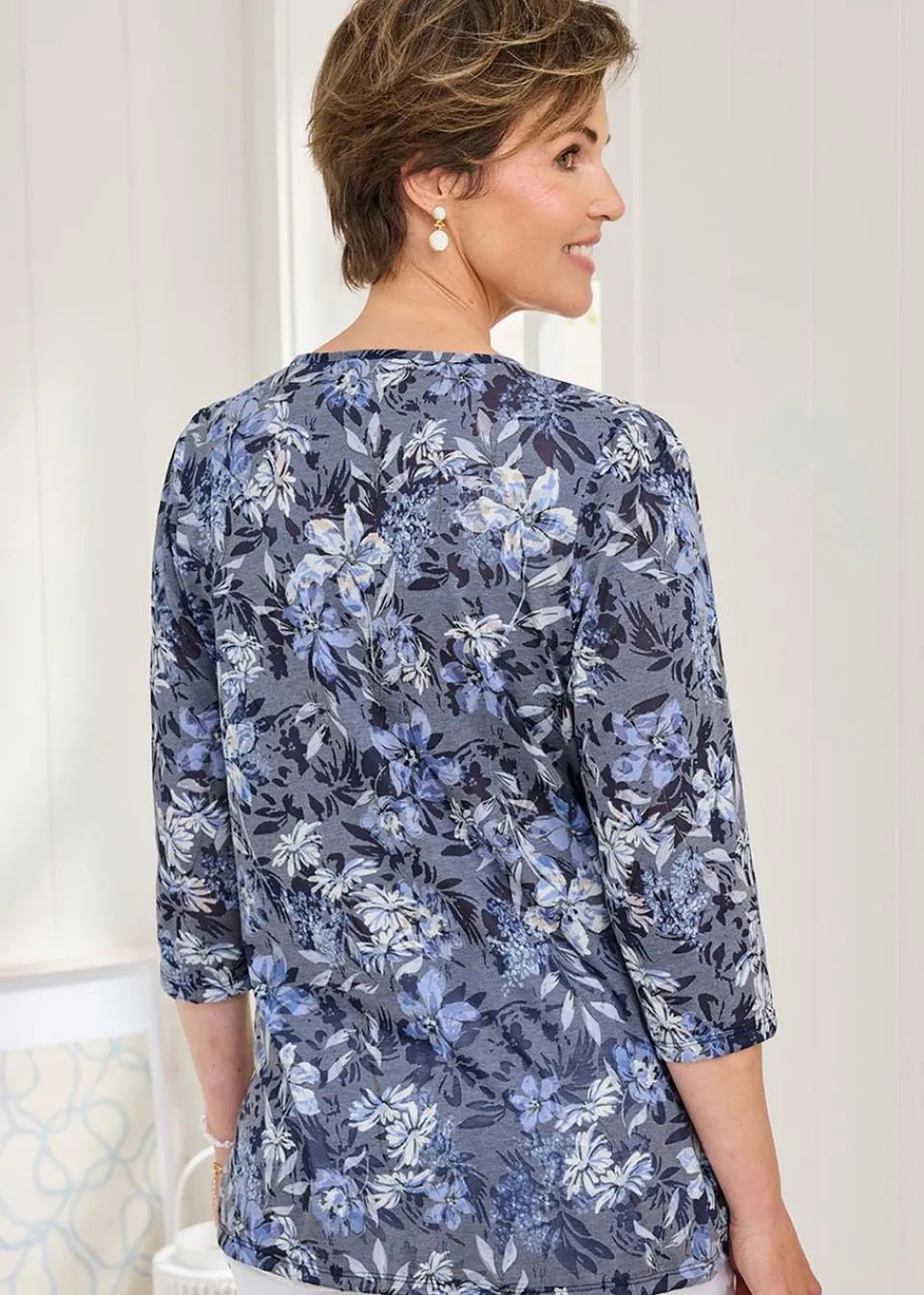 Tops>Cotton Traders Navy Burnout Jersey Tunic