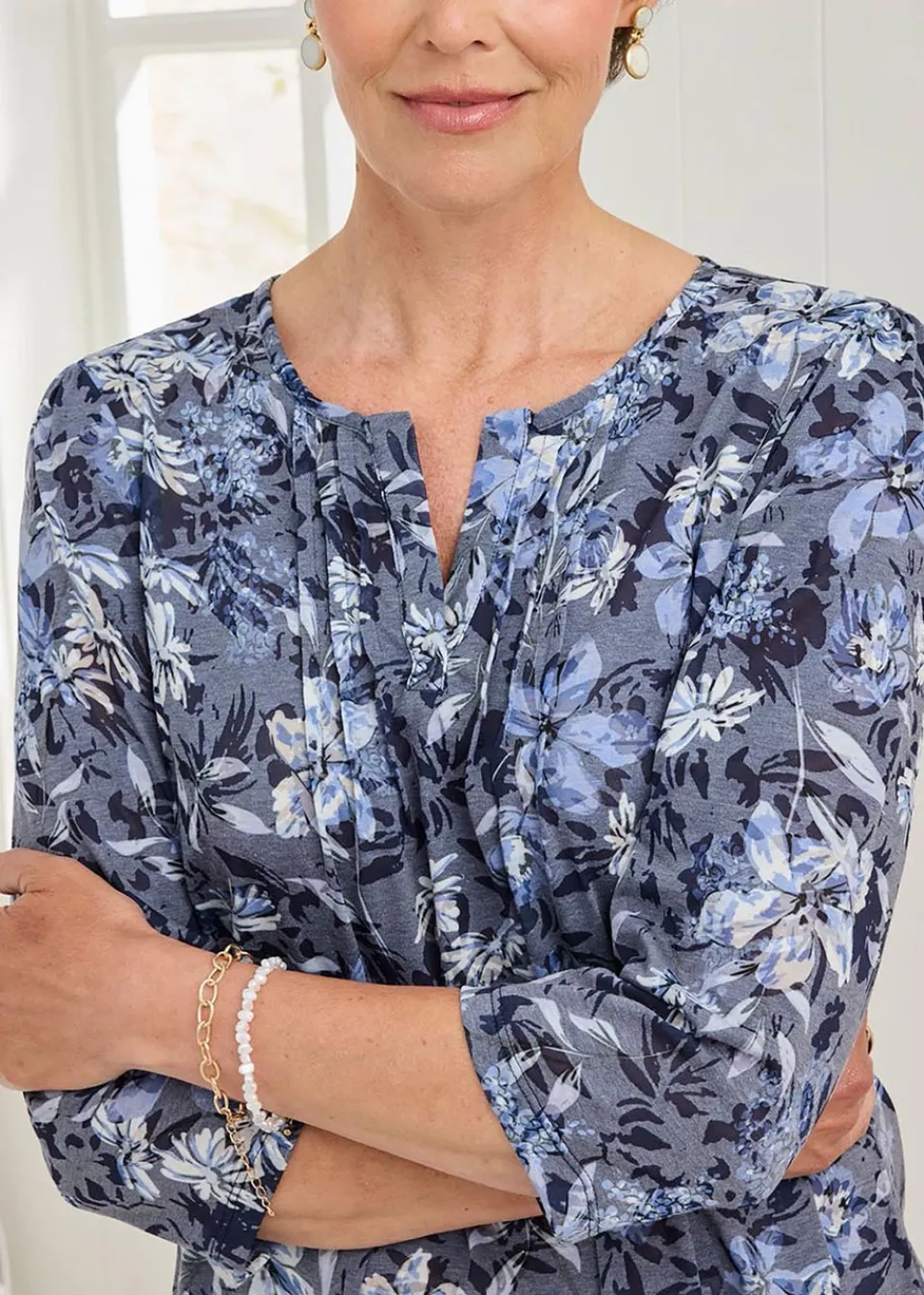 Tops>Cotton Traders Navy Burnout Jersey Tunic
