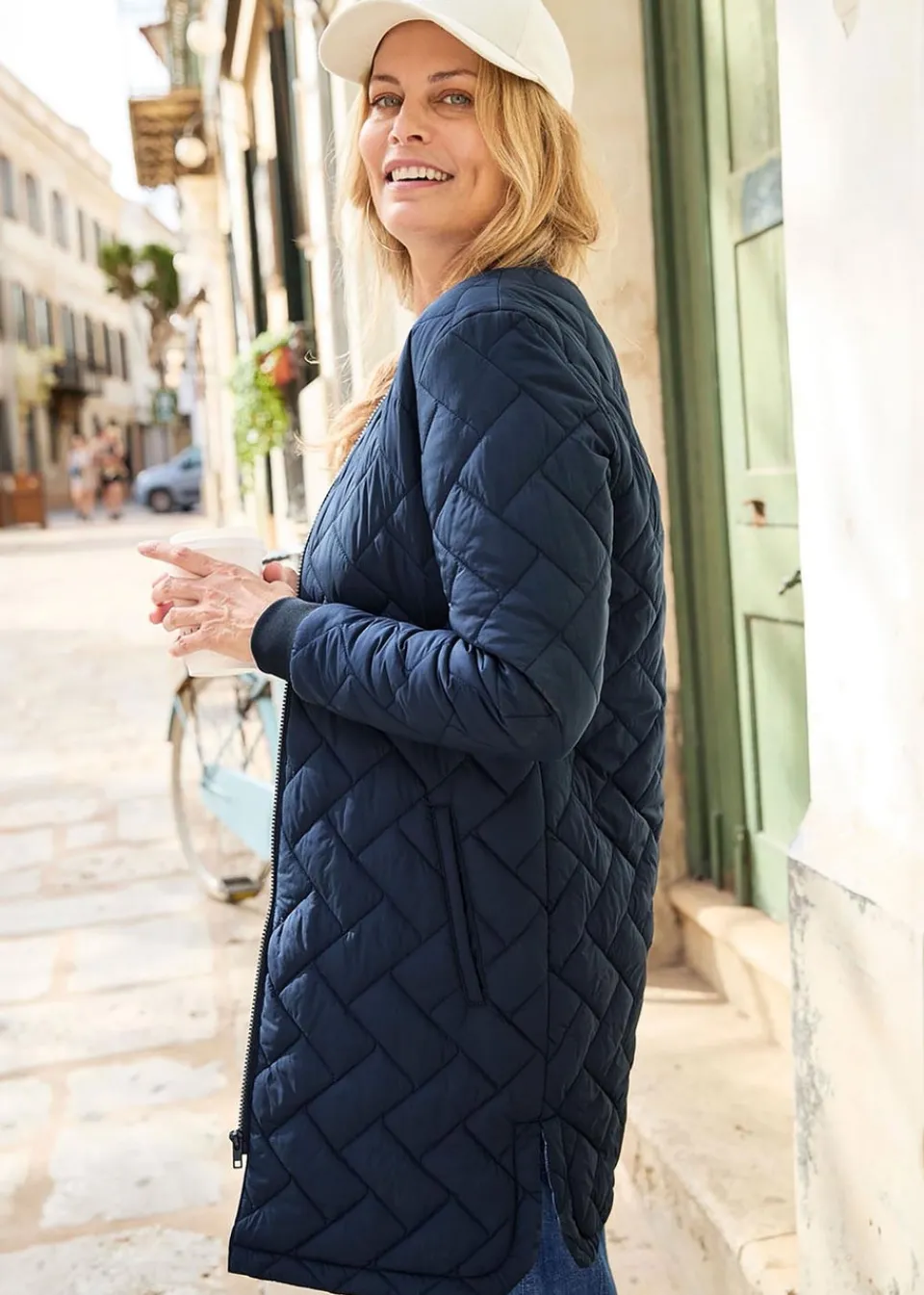 Coats & Jackets>Cotton Traders Navy Collarless Quilted Jacket